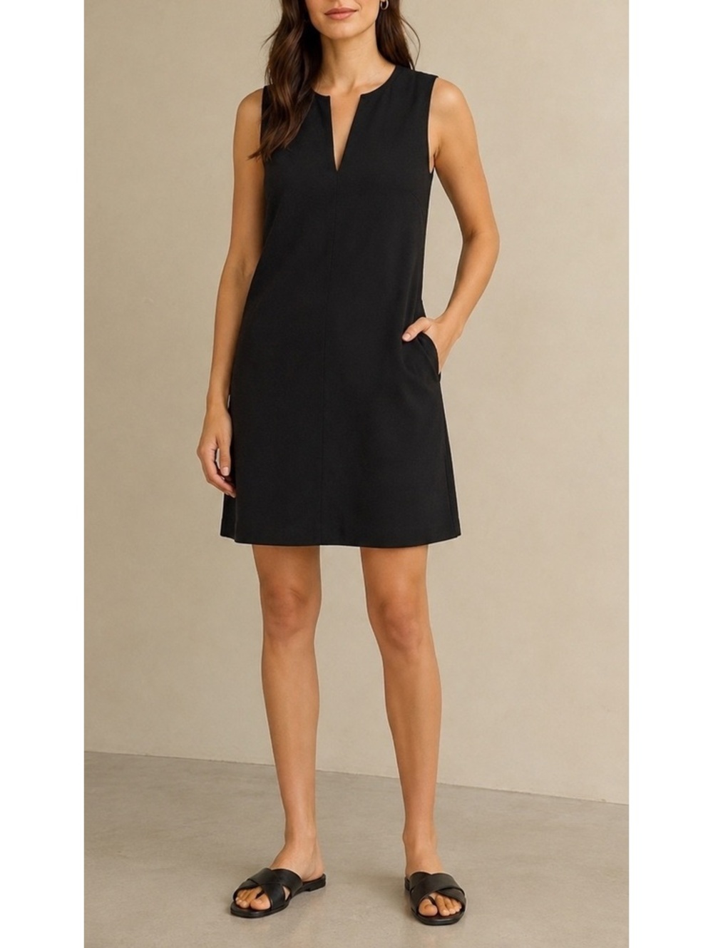 Banana Republic Black Sleeveless Shift Dress Size S V-Neck Minimalist Classic